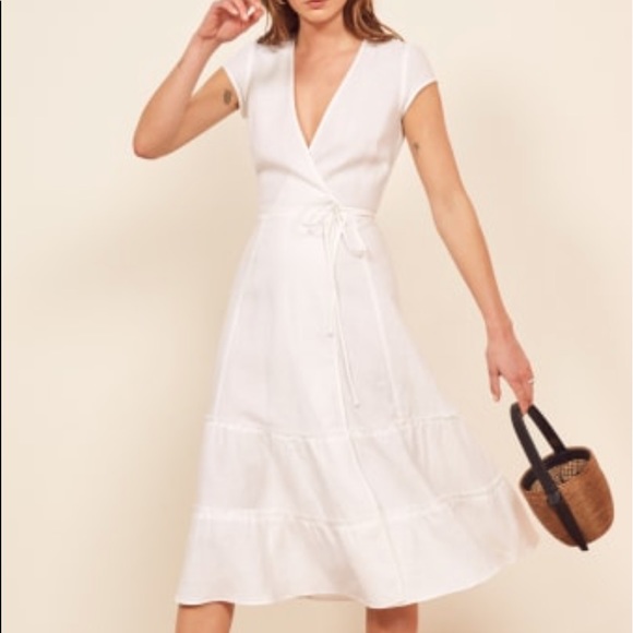 reformation white wrap dress